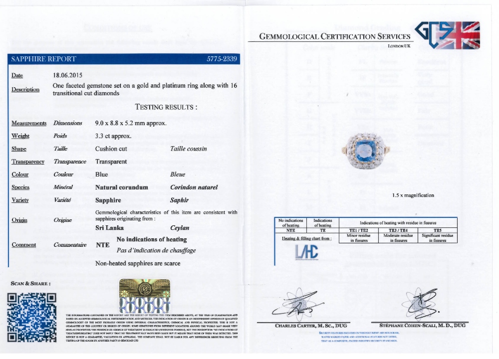 An early 20th century gold and silver sapphire and diamond cluster ring. The cushion-shape sapphire, - Image 5 of 5