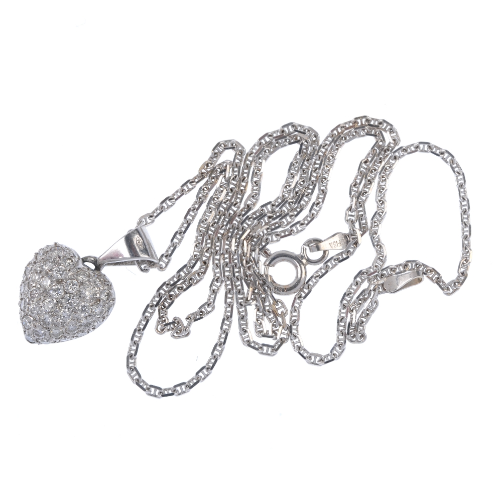 A diamond heart pendant. The pave-set brilliant-cut diamond heart, to the tapered surmount, - Image 3 of 3