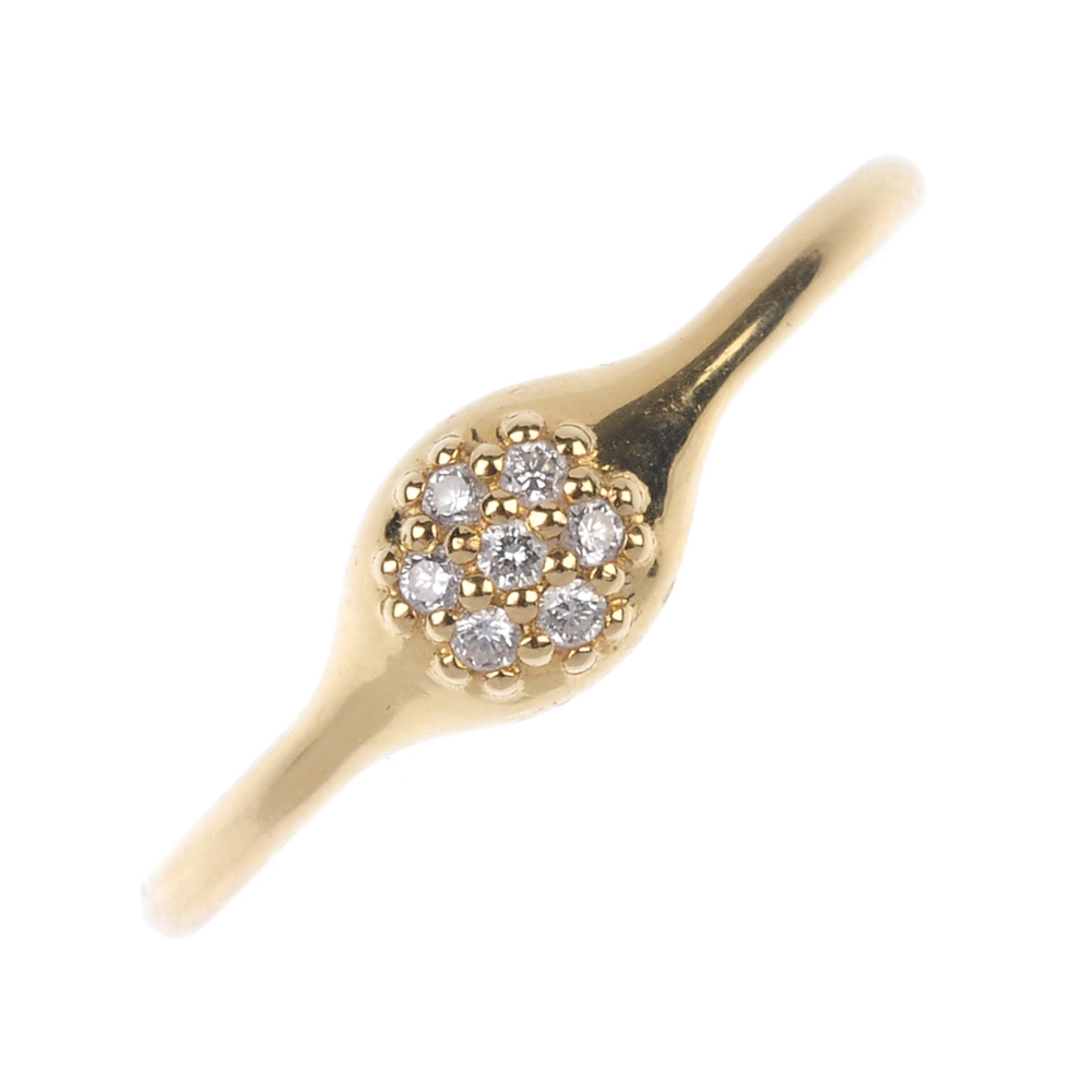 PANDORA - an 18ct gold diamond 'lovepod' ring. The brilliant-cut diamond cluster, to the tapered