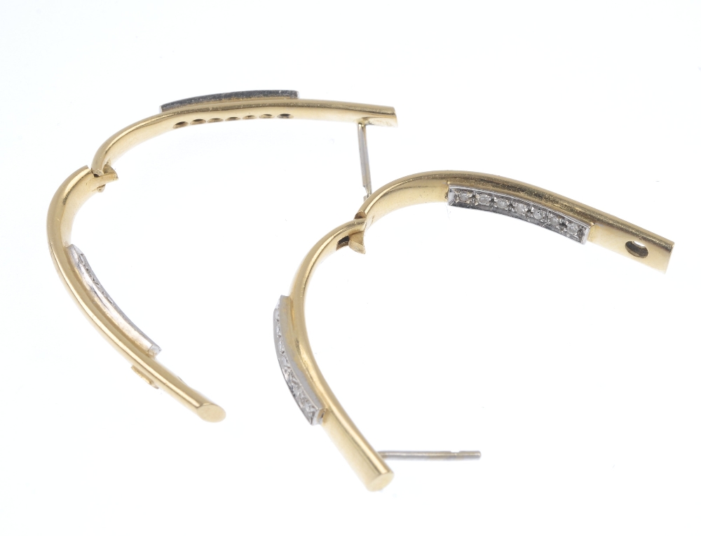 A pair of diamond ear hoops. Each design as an elongated hinged hoop, with single-cut diamond line - Image 3 of 3