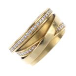 A diamond multi-row band ring. The overlapped bands, with brilliant-cut diamond line detail.