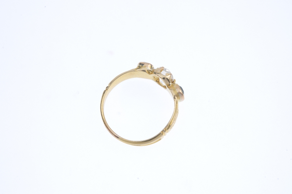 A late 19th century 18ct gold diamond and paste ring. The old-cut diamond, with green paste sides, - Image 4 of 4