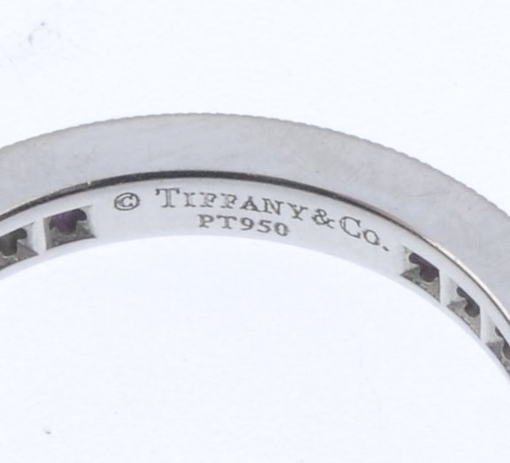 TIFFANY & CO. - a platinum 'Legacy collection' diamond and sapphire full-circle eternity ring. - Image 3 of 3