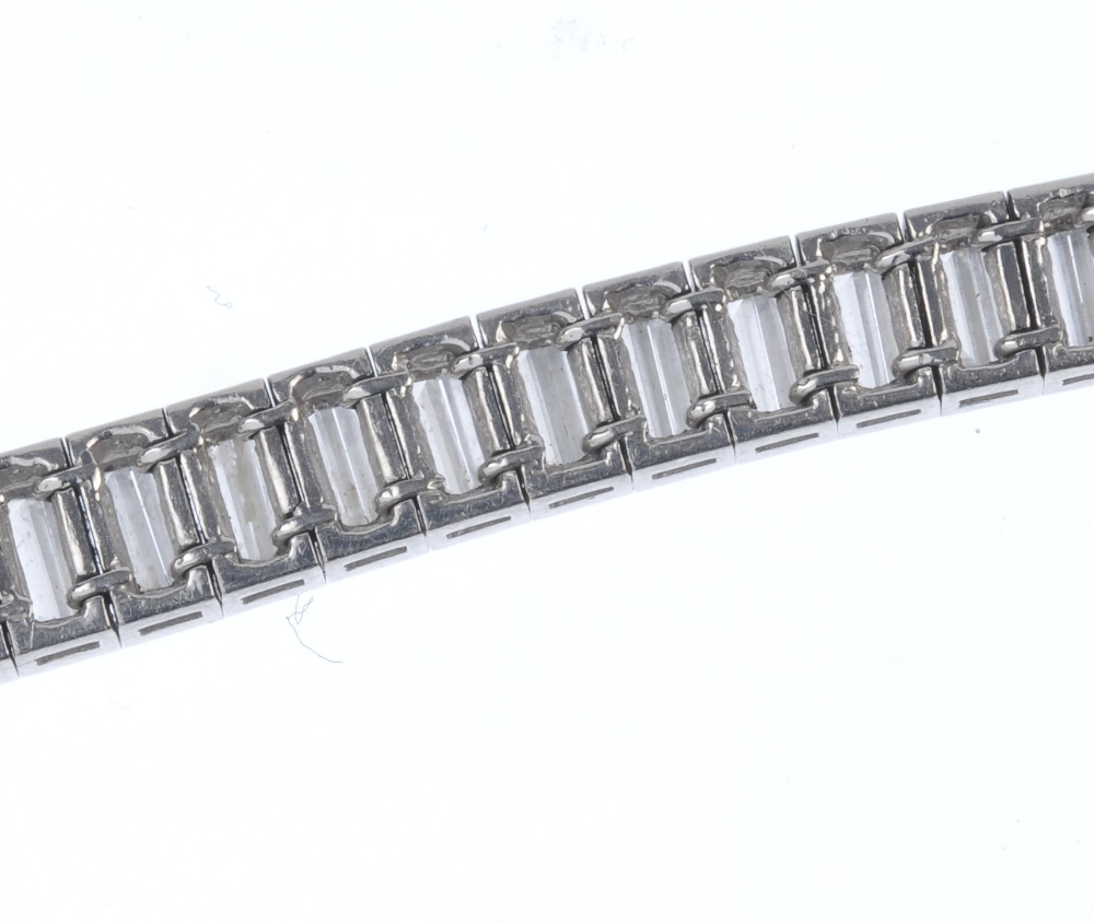 HIRSCH - a platinum diamond line bracelet. Designed as a slightly graduated series of baguette and - Image 2 of 2