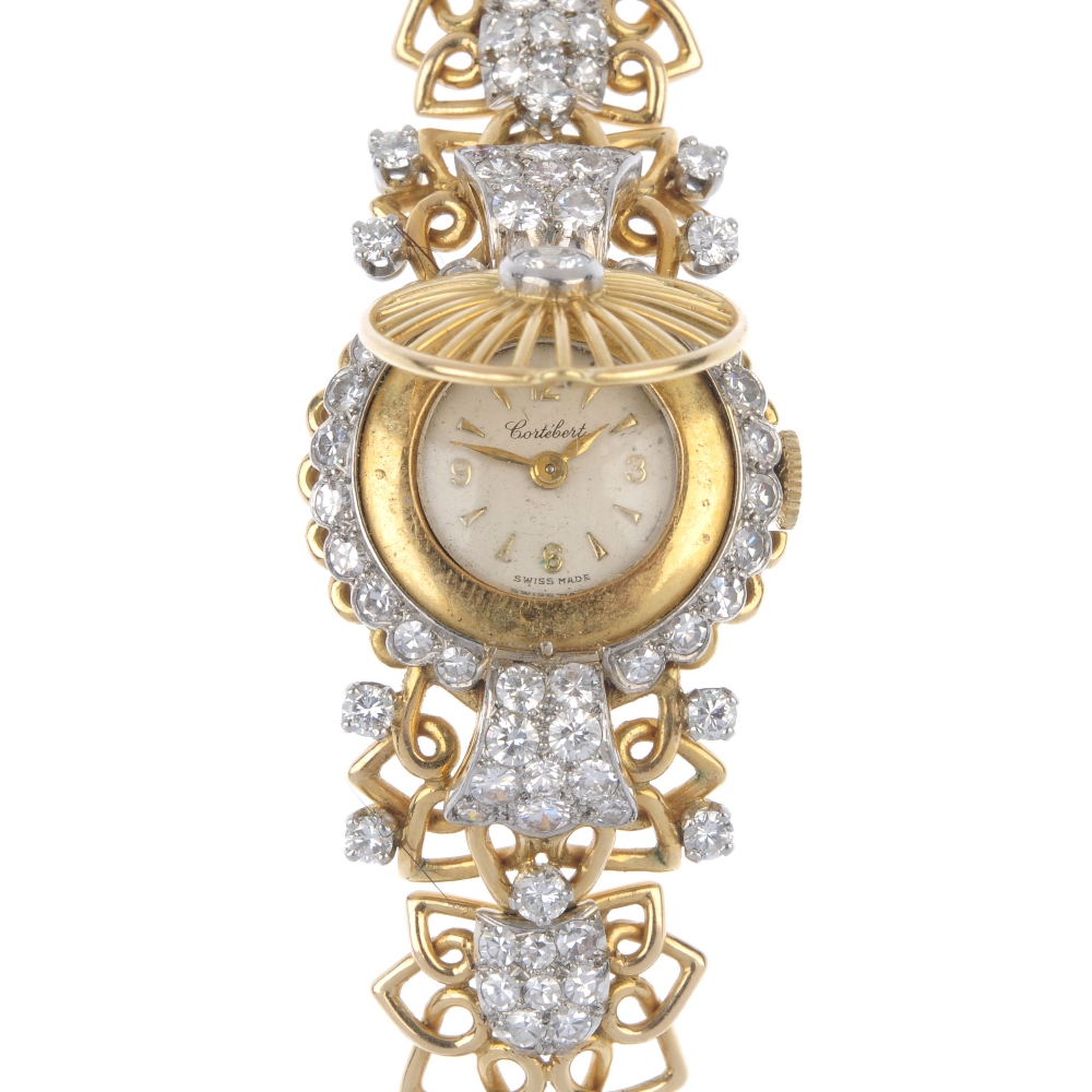 CORTEBERT - a lady's mid 20th century gold diamond manual wind cocktail watch. The brilliant-cut - Image 2 of 5