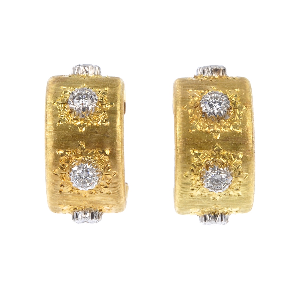 GIANMARIA BUCCELLATI - a pair of diamond ear hoops. Each of bi-colour design, comprising four