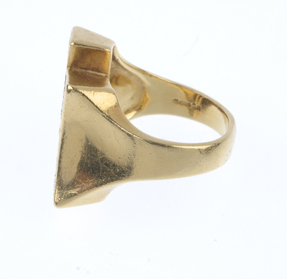 An 18ct gold diamond dress ring. Of asymmetric design, the staggered tapered panels, set with - Image 3 of 4