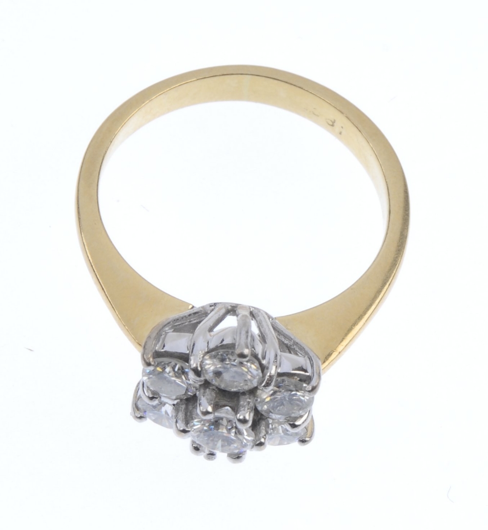 A diamond cluster ring. Of floral design, the brilliant-cut diamond cluster, to the tapered - Image 4 of 4