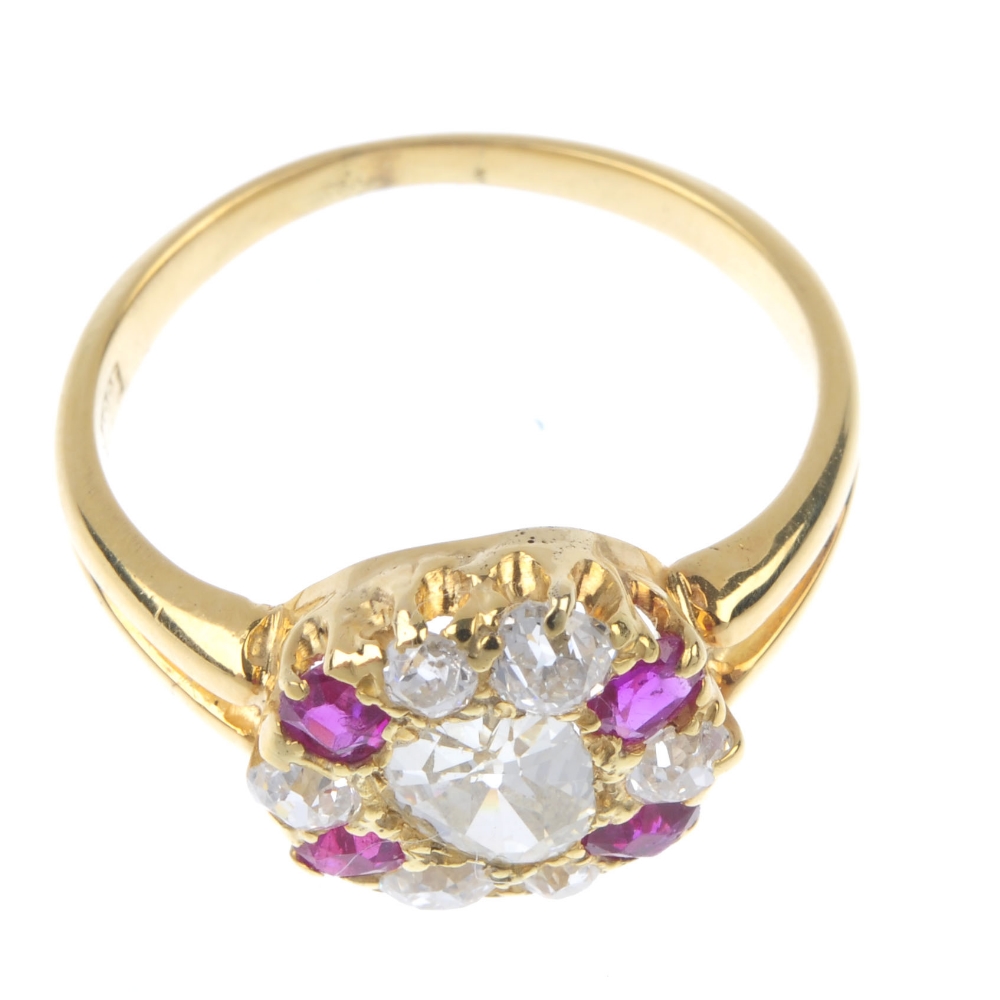 A diamond and ruby dress ring. The old-cut diamond, within a similarly-cut diamond and vari-shape - Image 2 of 4