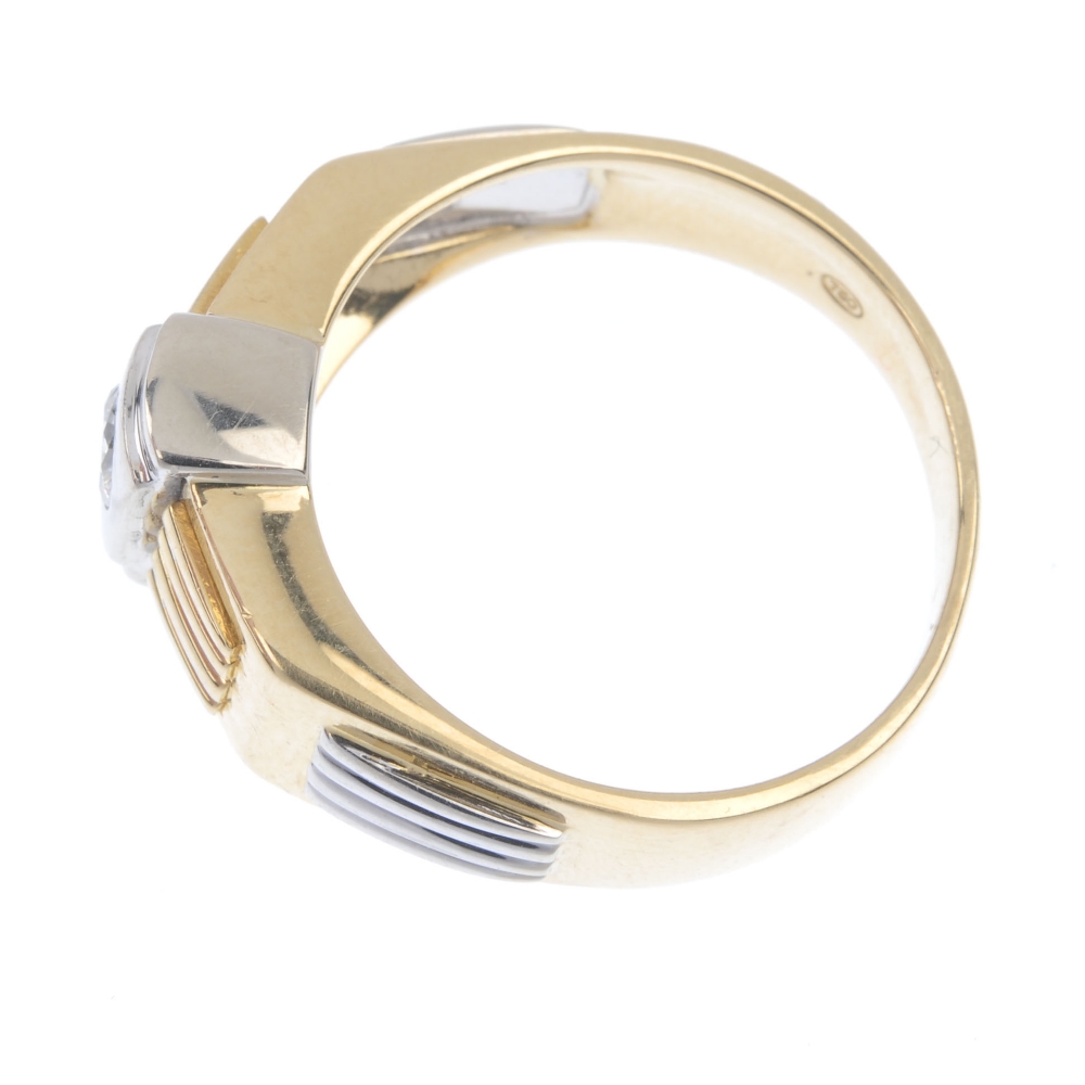 A gentleman's 18ct gold diamond ring. Of bi-colour design, the brilliant-cut diamond, inset to a - Image 3 of 4