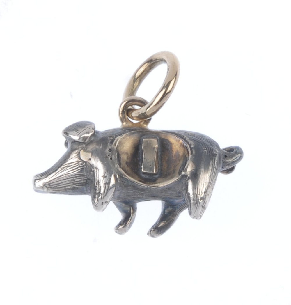 A diamond and gem-set pig pendant. Designed as a standing pig, set throughout with rose-cut diamonds - Image 2 of 2