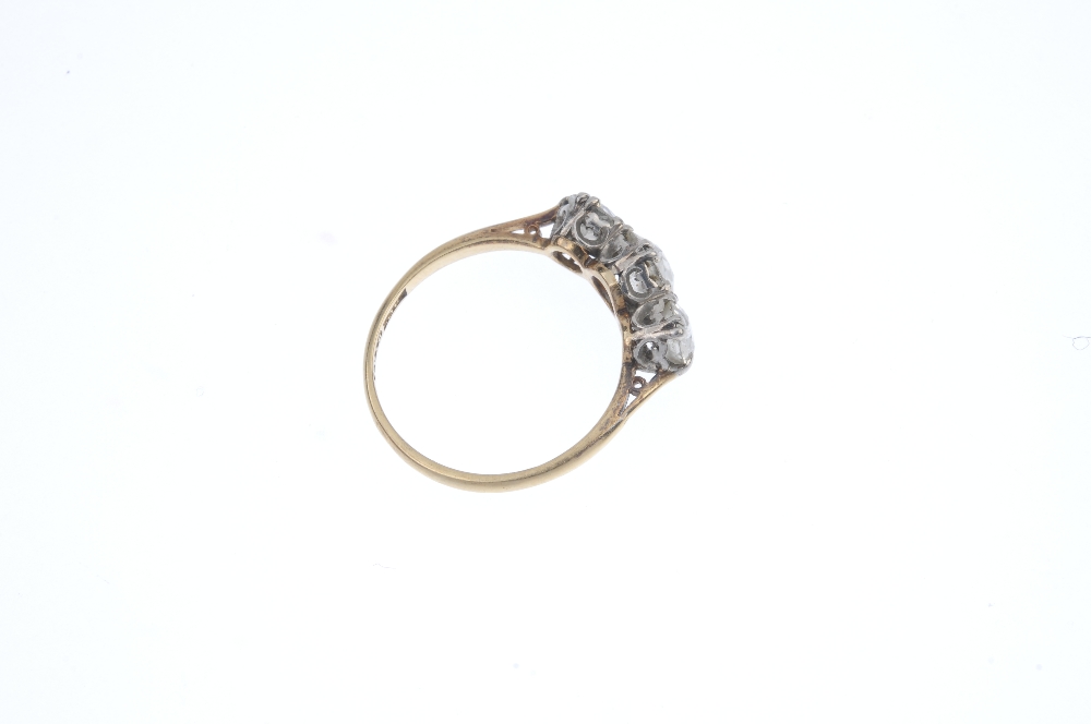 A mid 20th century 18ct gold and platinum diamond three-stone ring. The graduated old-cut - Image 4 of 4
