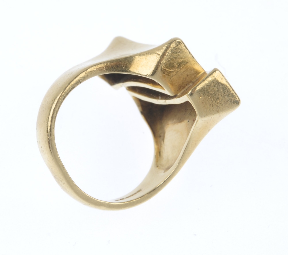 An 18ct gold diamond dress ring. Of asymmetric design, the staggered tapered panels, set with - Image 4 of 4