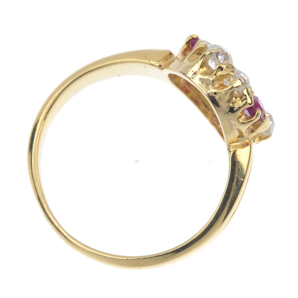 A diamond and ruby dress ring. The old-cut diamond, within a similarly-cut diamond and vari-shape - Image 4 of 4