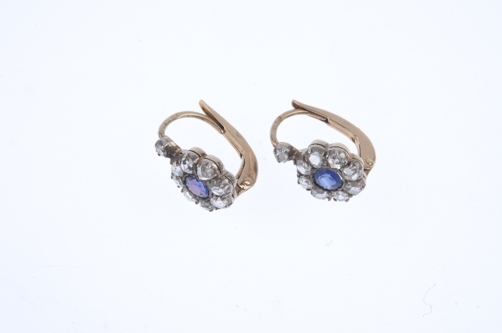 A pair of diamond and gem-set earrings. Each designed as a circular-shape garnet-topped-doublet or a - Image 2 of 3