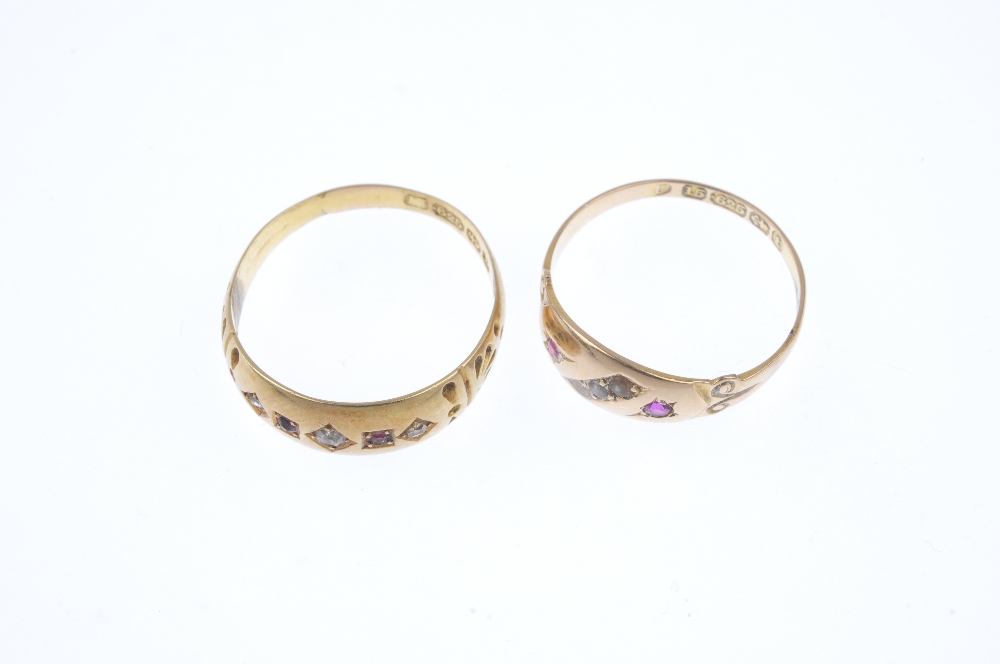 Two late Victorian 15ct gold ruby, diamond and split pearl rings. To include an alternating - Image 2 of 4