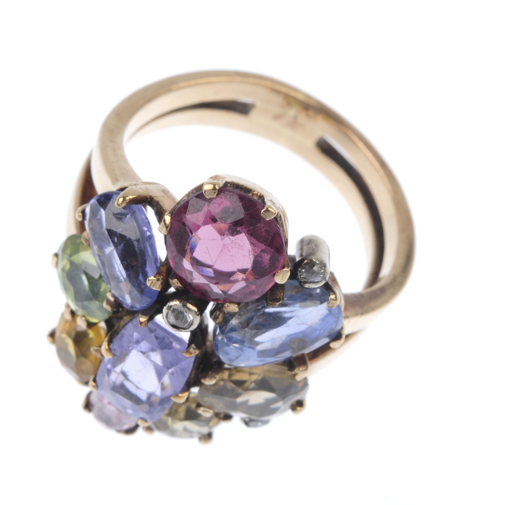 A set of mid 20th century multi-gem jewellery. To include a vari-shape multi-gem cluster ring with - Image 3 of 4