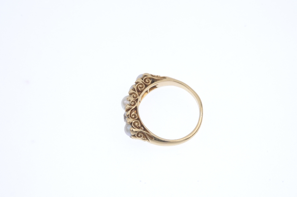 An early 20th century 18ct gold split pearl and diamond five-stone ring. The alternating split pearl - Image 3 of 4