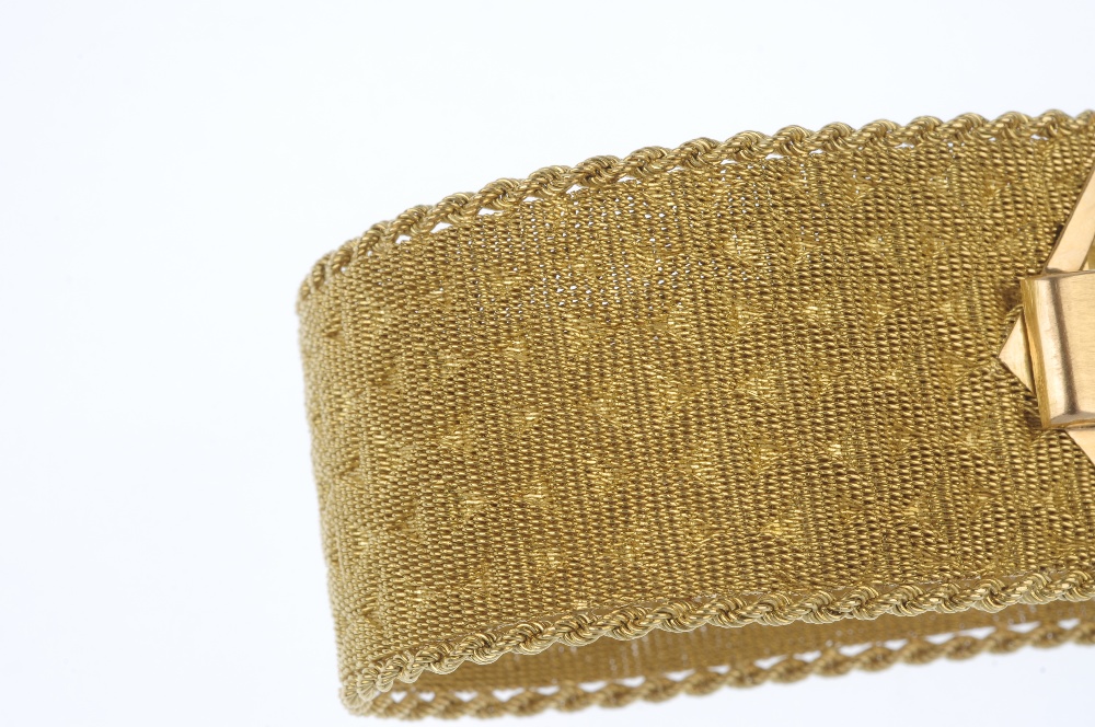 A mid 20th century synthetic sapphire bracelet. The tapered and textured woven mesh strap, to the - Image 3 of 3