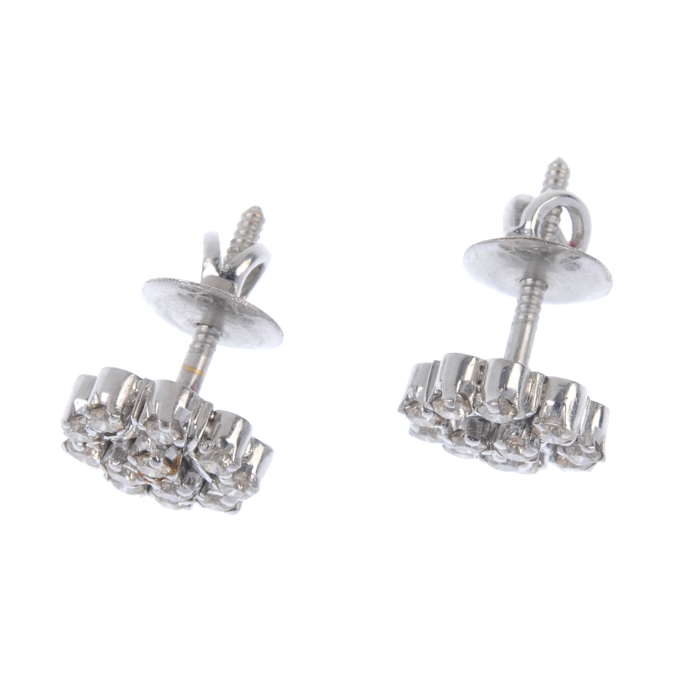 A pair of diamond cluster ear studs. Each of openwork design, the brilliant-cut diamond trefoil, - Image 2 of 2