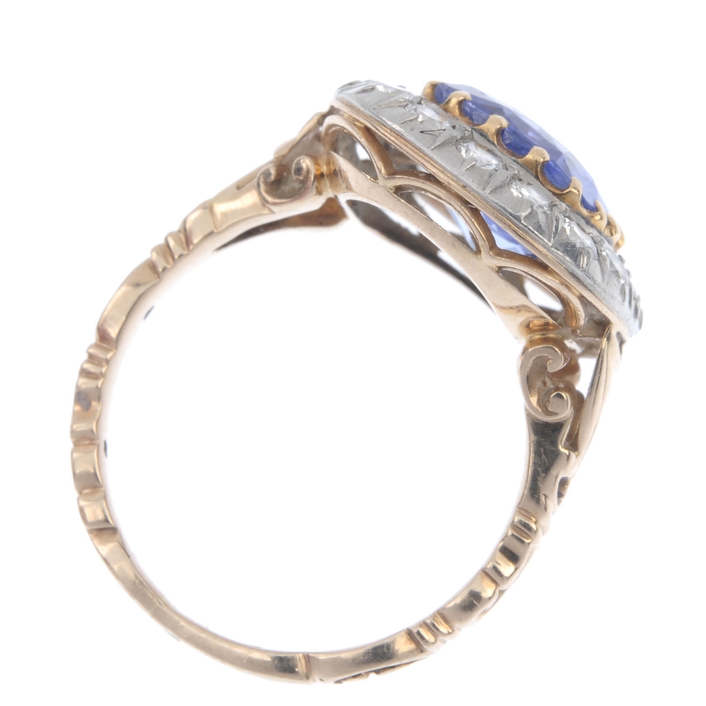 An early 20th century gold and silver sapphire and diamond cluster ring. The cushion-shape sapphire, - Image 4 of 5