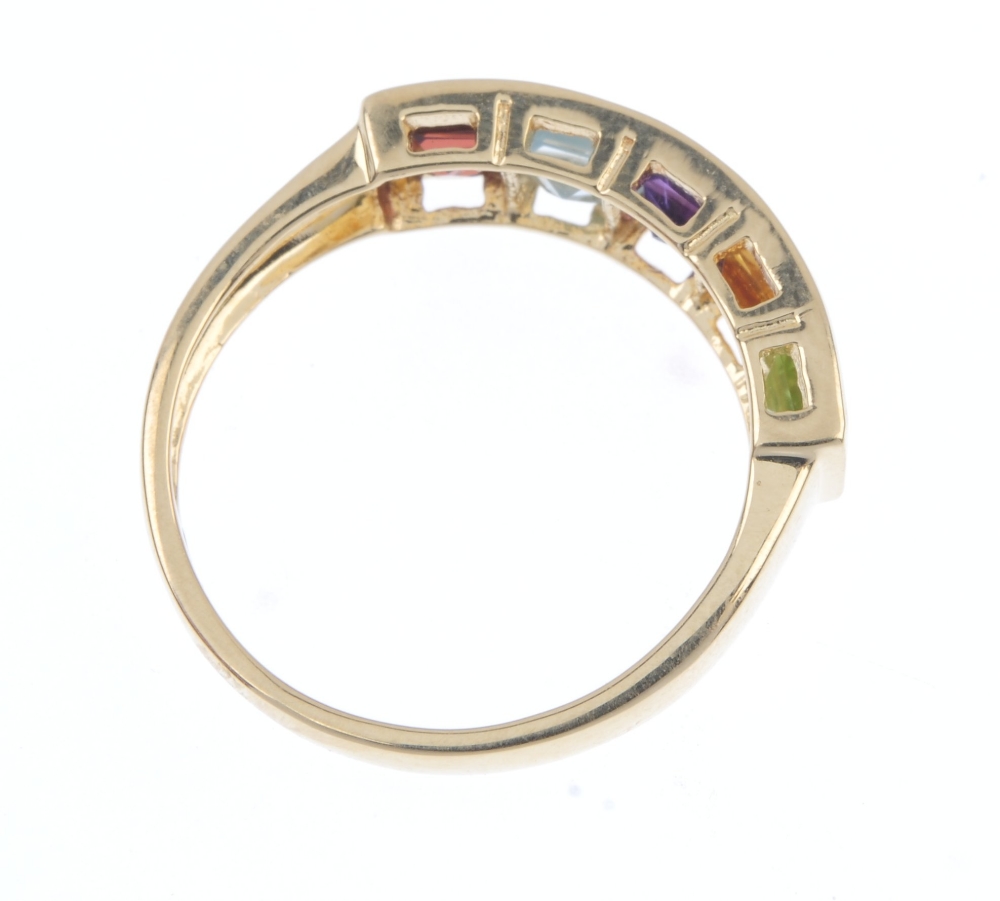 An 18ct gold multi-gem five stone ring. The square-shape garnet, blue topaz, amethyst, citrine, - Image 4 of 4