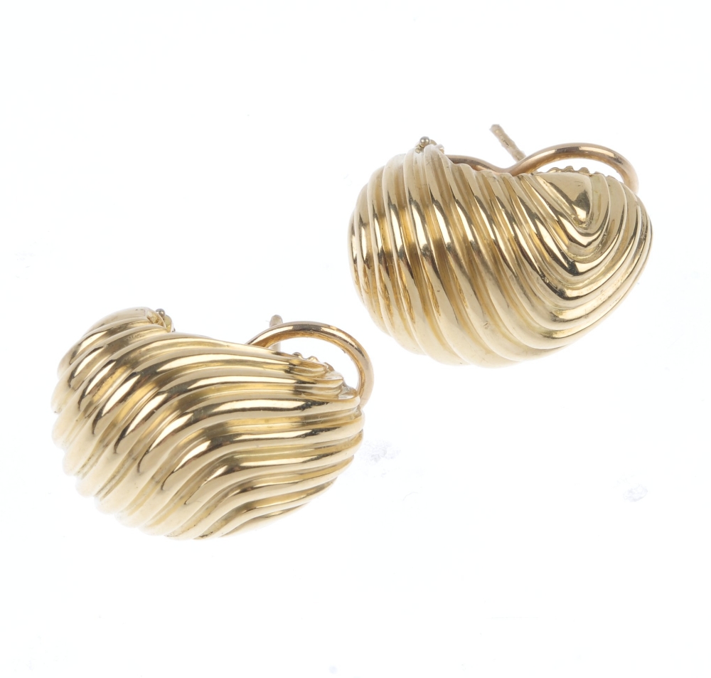 TIFFANY & CO. - a pair of 1970s earrings. Each designed as a grooved scrolling line panel. One - Image 2 of 3