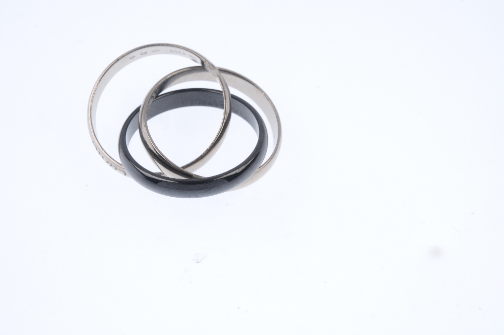 CARTIER - an 18ct gold ceramic 'Trinity' ring. Of bi-colour design, comprising three interwoven - Image 3 of 3