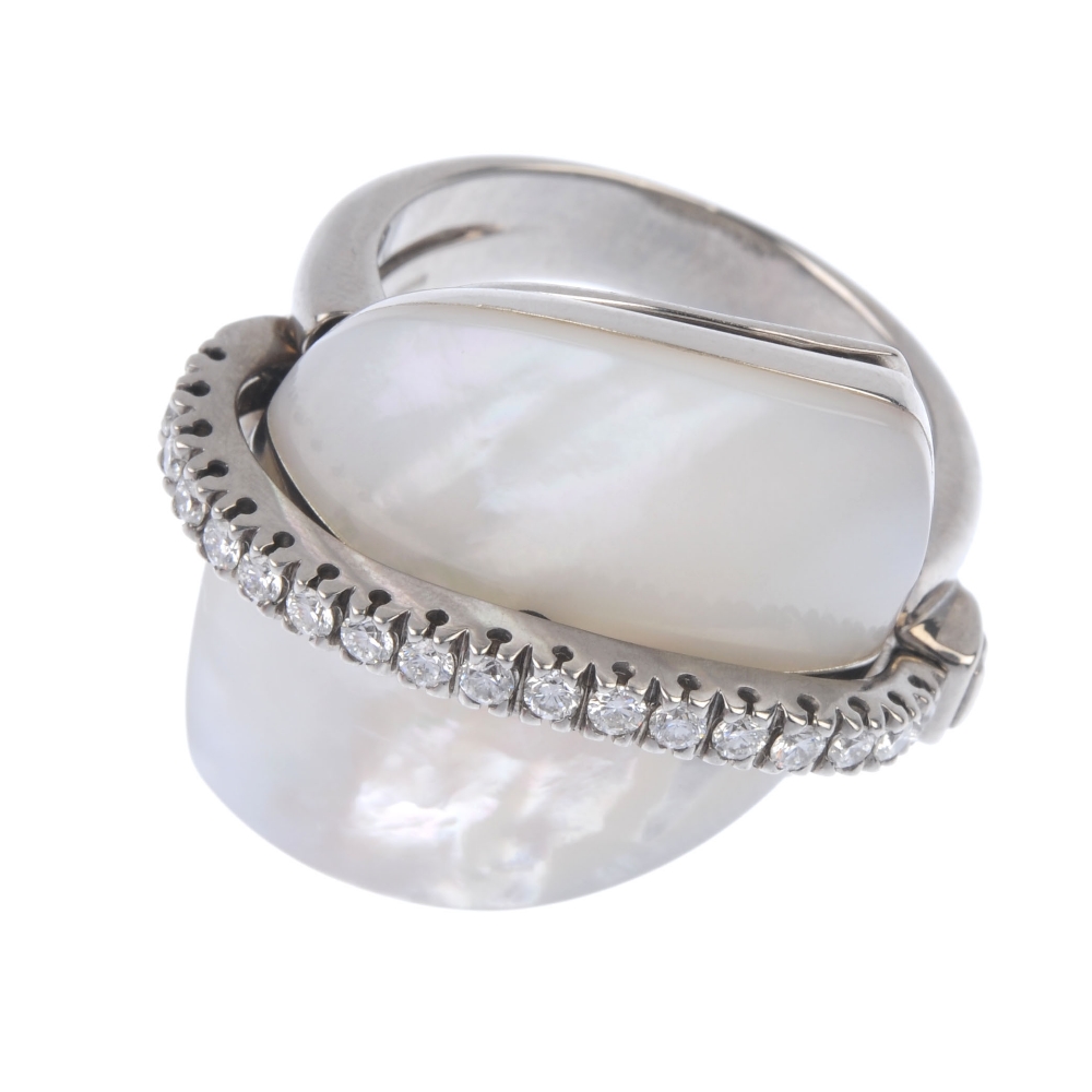 An 18ct gold mother-of-pearl and diamond dress ring. The removable mother-of-pearl panel and - Image 2 of 4