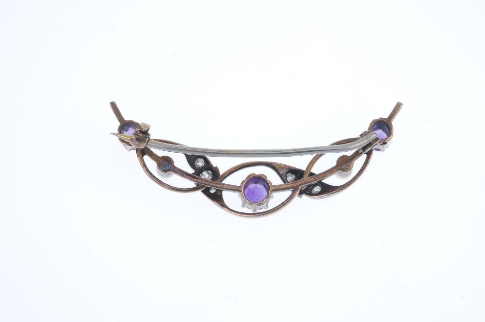 An early 20th century silver and gold, diamond and gem-set crescent brooch. The alternating - Image 2 of 2