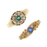 Two early 20th century gold, diamond and gem-set rings. To include an Edwardian 18ct gold sapphire