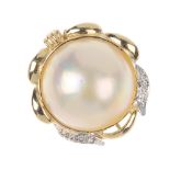 A set of mabe pearl jewellery. To include a mabe pearl ring, with single-cut diamond accents,