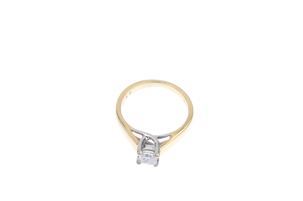 An 18ct gold diamond single-stone ring. The square-shape diamond, to the plain band. Diamond - Image 2 of 4