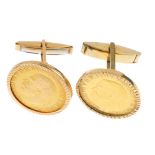 Two pairs of cufflinks. To include a pair of half sovereign mounted cufflinks, with swivel bar