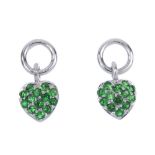 A pair of tsavorite garnet heart earrings. Each designed as a tsavorite garnet heart, suspended from