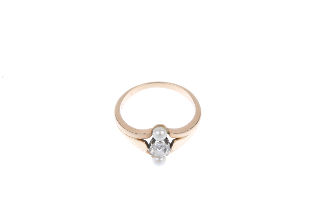 An early 20th century gold diamond and cultured pearl ring. The old-cut diamond and cultured pearl - Image 2 of 4