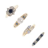 A selection of eight gem-set dress rings. To include a circular-shape sapphire and cubic zirconia