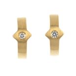 A pair of 18ct gold diamond ear hoops. Each designed as a brilliant-cut diamond, to the textured