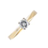 (14910) A diamond single-stone ring. The brilliant-cut diamond to the tapered shoulders and plain