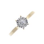 An 18ct gold diamond single-stone ring. The brilliant-cut diamond within an illusion setting, to the