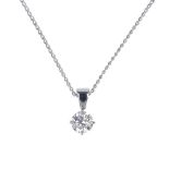 A diamond single-stone pendant. The brilliant-cut diamond, to the tapered surmount, suspended from a