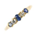 An early 20th century 18ct gold sapphire and diamond five-stone ring. The oval-shape sapphires, with