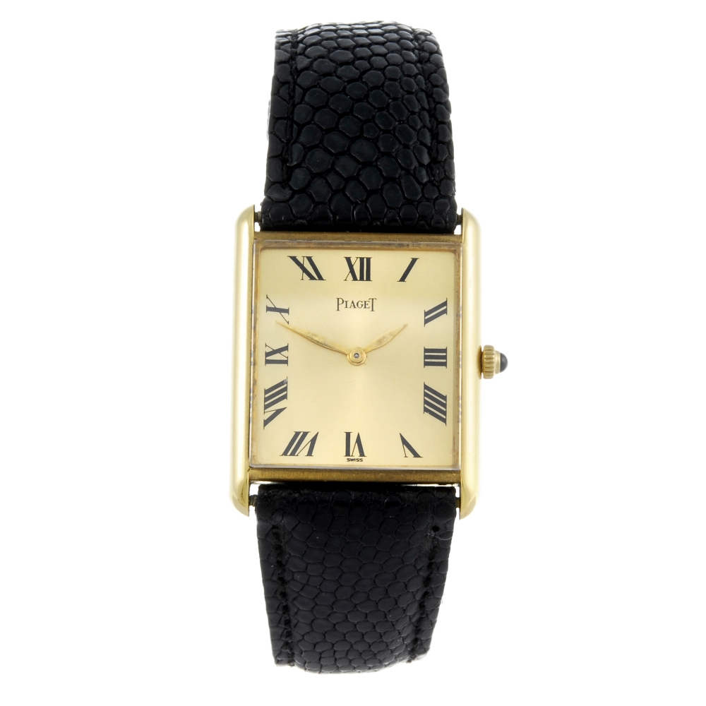 PIAGET - a gentleman's wrist watch. Yellow metal case, hallmarked 0,750 with poincon. Reference
