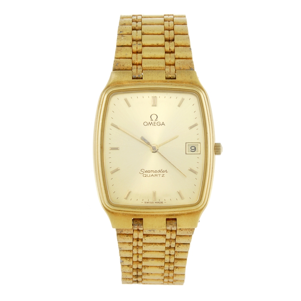 OMEGA - a gentleman's Seamaster bracelet watch. Gold plated case with stainless steel case back.