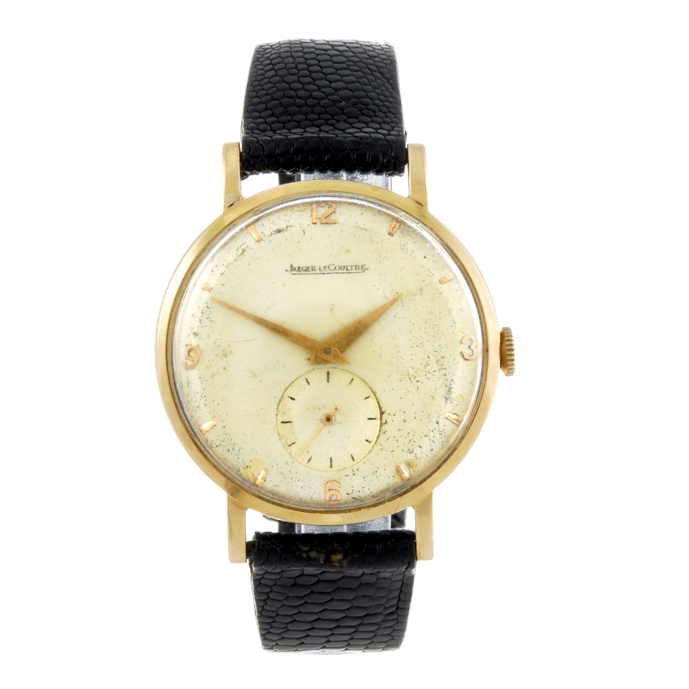 JAEGER-LECOULTRE - a gentleman's wrist watch. Yellow metal case, stamped 18k 0.750 with poincon.