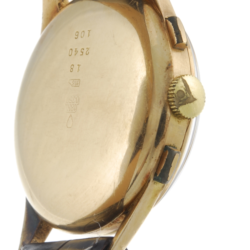 TELDA - a gentleman's chronograph wrist watch. Yellow metal case, stamped 18K 0.750 with poincon. - Image 3 of 4