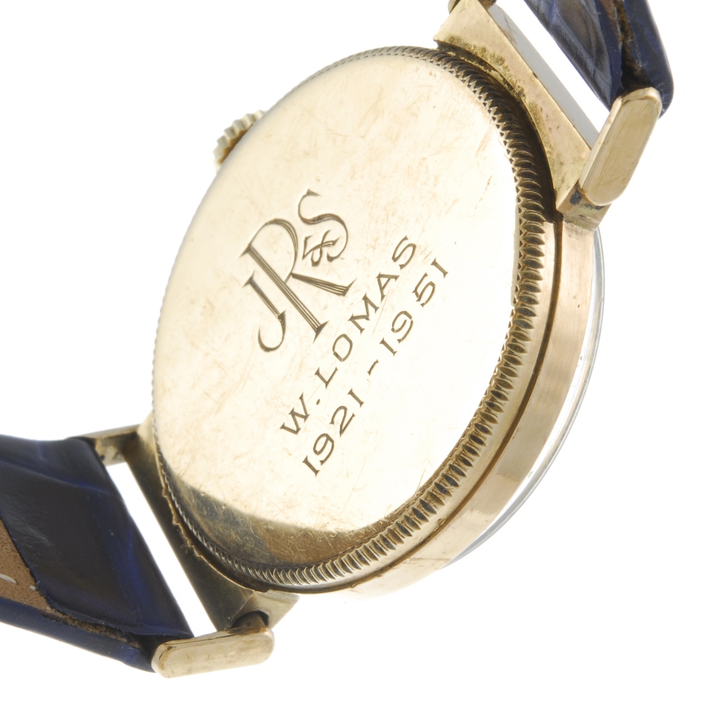 WALKER & HALL - a gentleman's wrist watch. 9ct gold case with personal engraving to case back, - Image 3 of 5