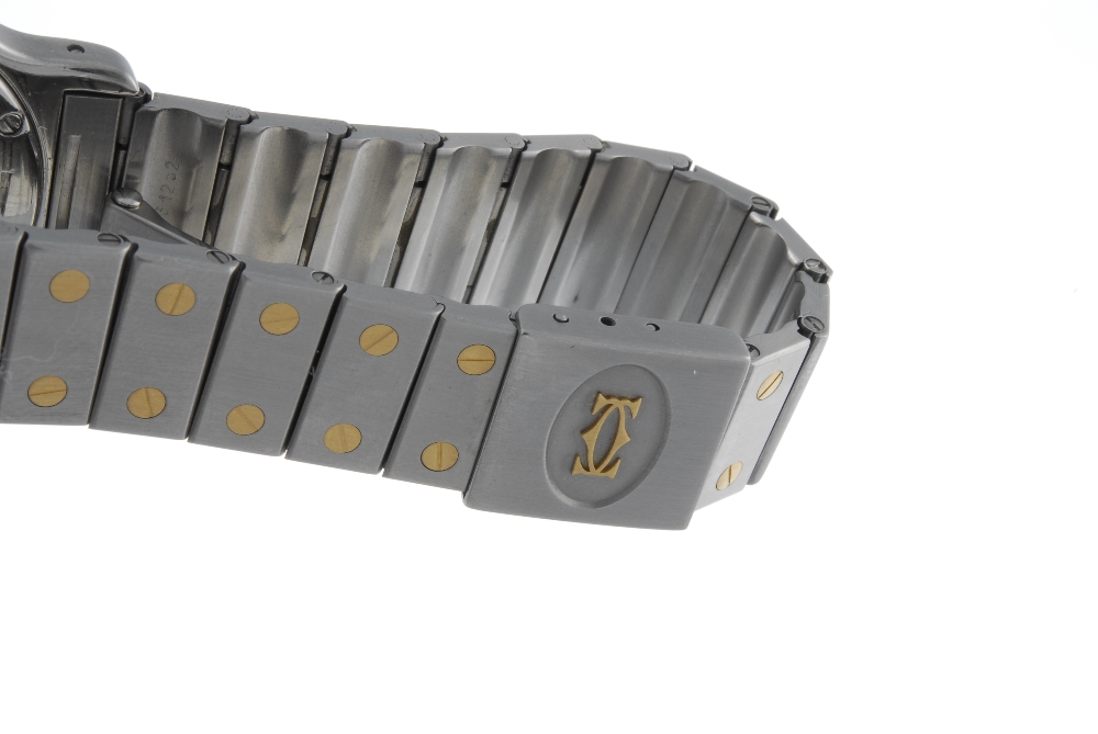 CARTIER - a Santos Ronde bracelet watch. Stainless steel case with yellow metal diamond set bezel. - Image 4 of 4