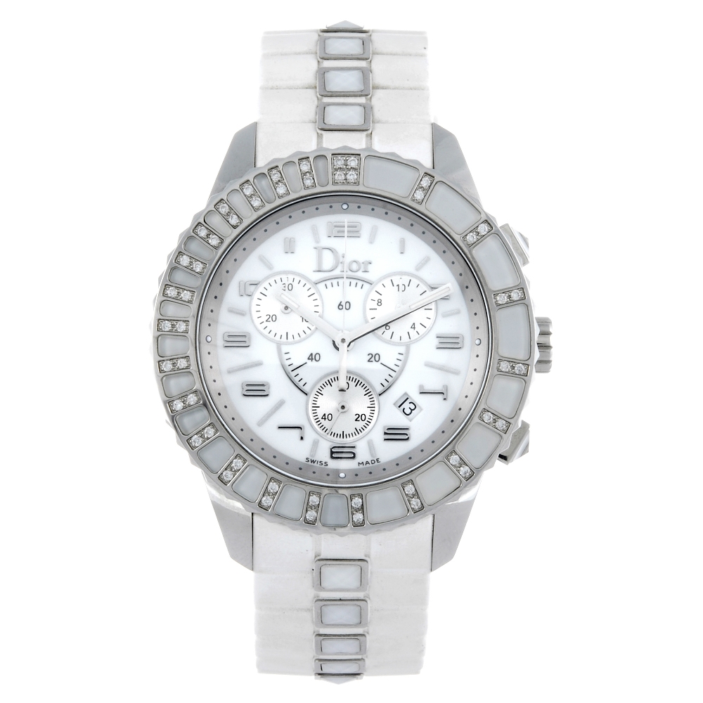 DIOR - a lady's Christal chronograph wrist watch. Stainless steel case with factory diamond set