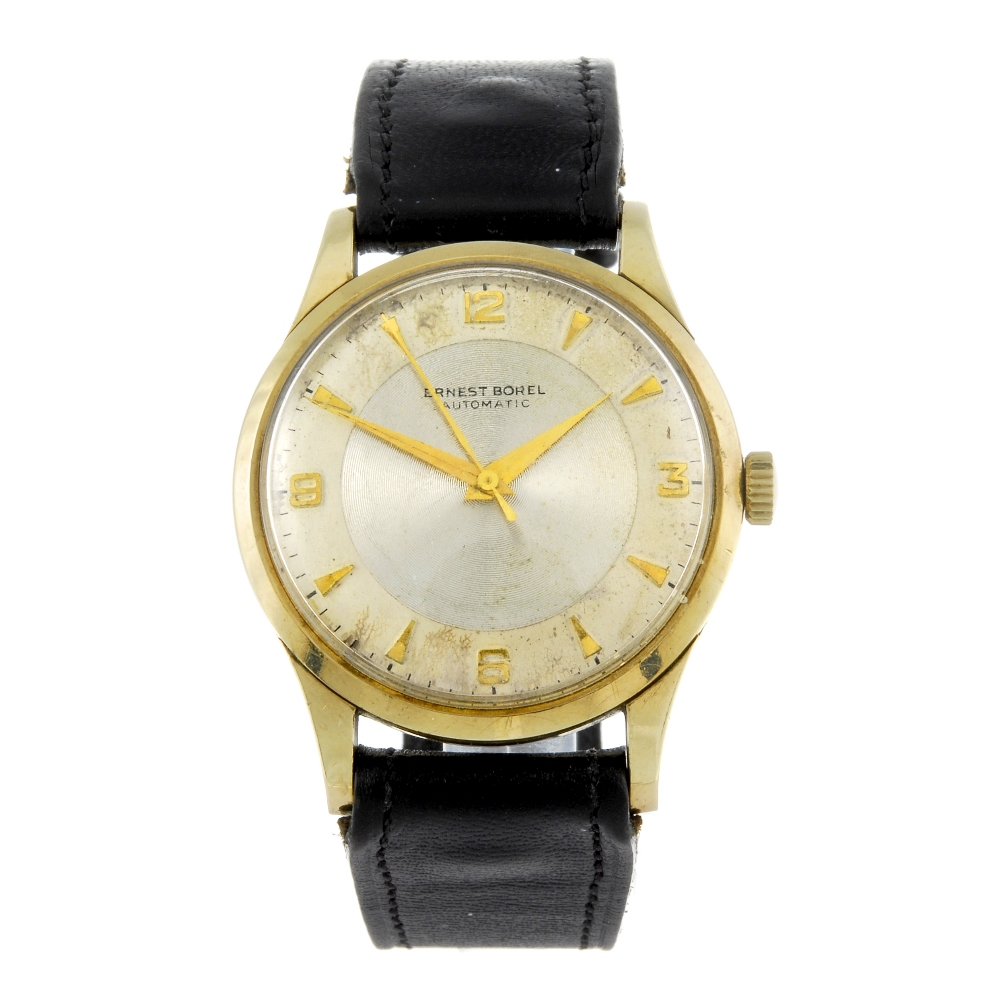 ERNEST BOREL - a gentleman's wrist watch. 9ct yellow gold case with engraved case back, import